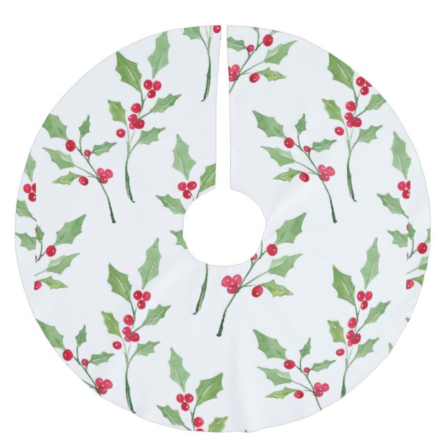 Jupon De Sapin En Polyester Brossé Aquarelle Holly Sprigs Motif (Devant)