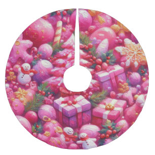 Jupon De Sapin En Polyester Brossé Aquarelle Hot rose Modes de Noël