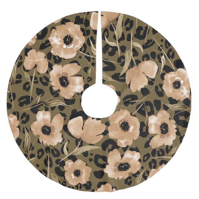 Jupon De Sapin En Polyester Brossé Aquarelle léopard floral : Motif sans fin (Devant)