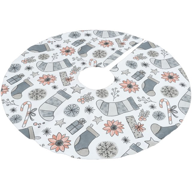 Jupon De Sapin En Polyester Brossé Aquarelle mignonne Doodles de Noël (Angle)