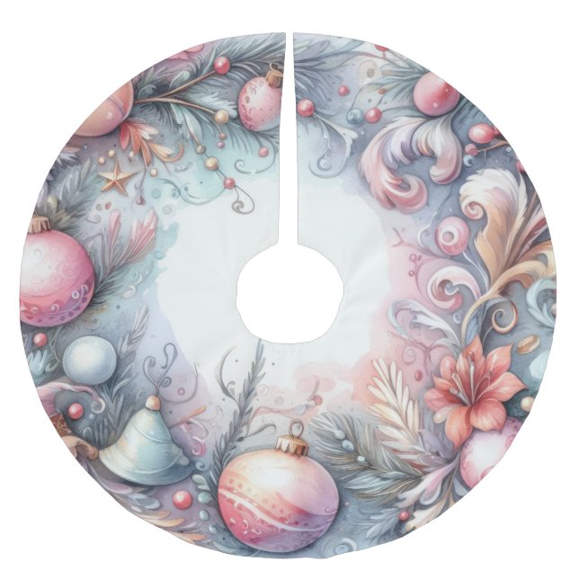 Jupon De Sapin En Polyester Brossé Aquarelle Noël Design (Devant)