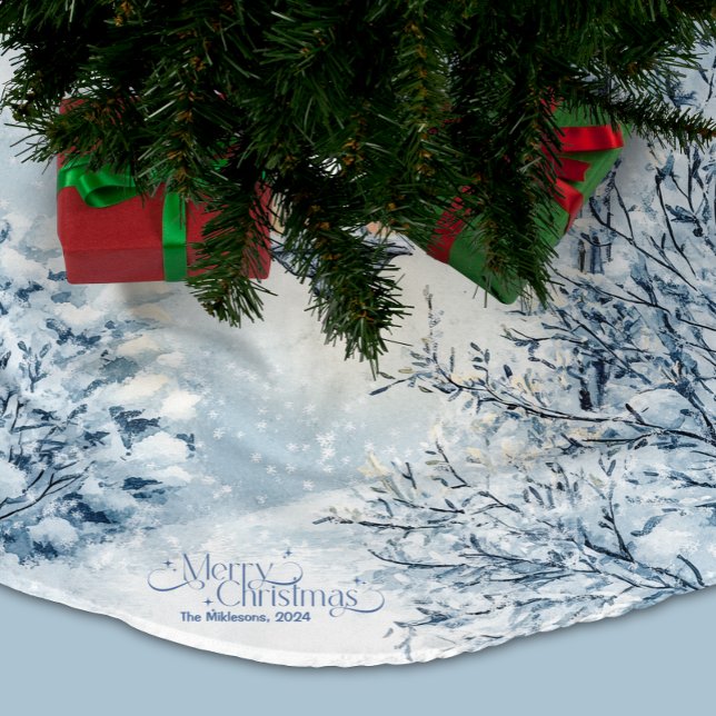 Jupon De Sapin En Polyester Brossé Aquarelle Noël hiver Wonderland (Créateur téléchargé)