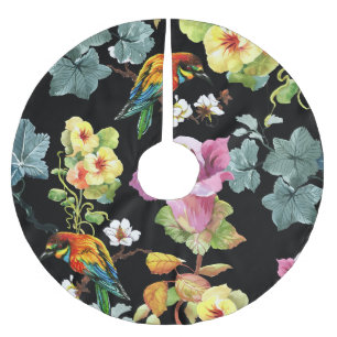 Jupon De Sapin En Polyester Brossé Aquarelle Oiseaux Fleurs : Coloré Sans Couleur.