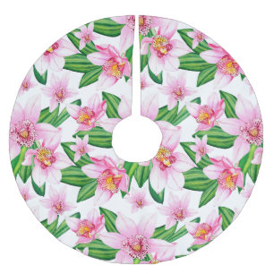 Jupon De Sapin En Polyester Brossé Aquarelle Orchidées Design 12