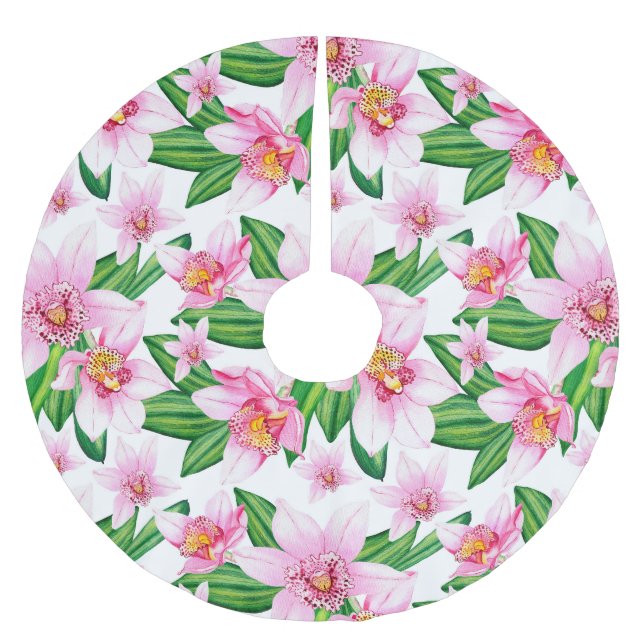 Jupon De Sapin En Polyester Brossé Aquarelle Orchidées Design 12 (Devant)