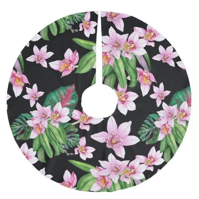 Jupon De Sapin En Polyester Brossé Aquarelle Orchidées Design 27 (Devant)
