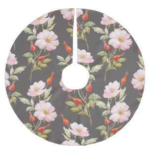 Jupon De Sapin En Polyester Brossé Aquarelle Rose de chien : motif floral foncé