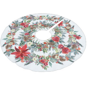 Jupon De Sapin En Polyester Brossé Aquarelle rouge rustique poinsettia blanc de Noël