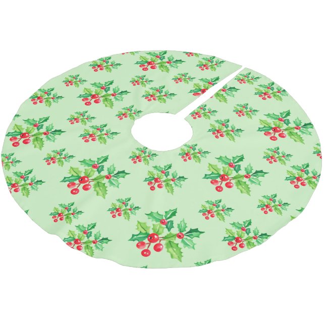 Jupon De Sapin En Polyester Brossé Aquarelle rouge simple Holly Berries Xmas Motif (Angle)