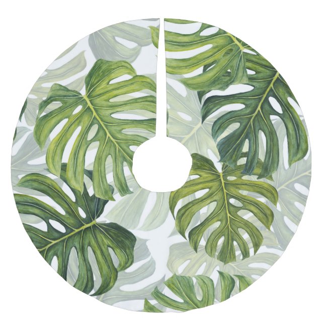 Jupon De Sapin En Polyester Brossé Aquarelle tropicale de Monstera verte (Devant)