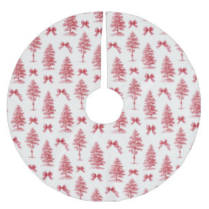 Jupon De Sapin En Polyester Brossé Arbre de Noël blanc et rouge