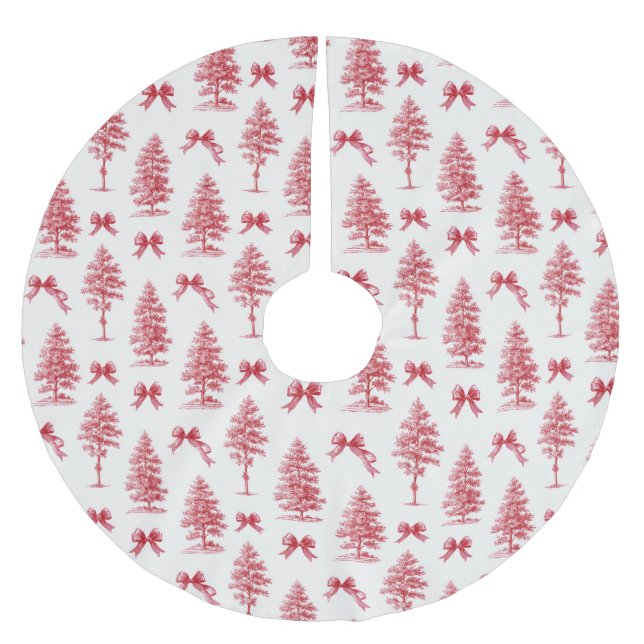 Jupon De Sapin En Polyester Brossé Arbre de Noël blanc et rouge (Devant)