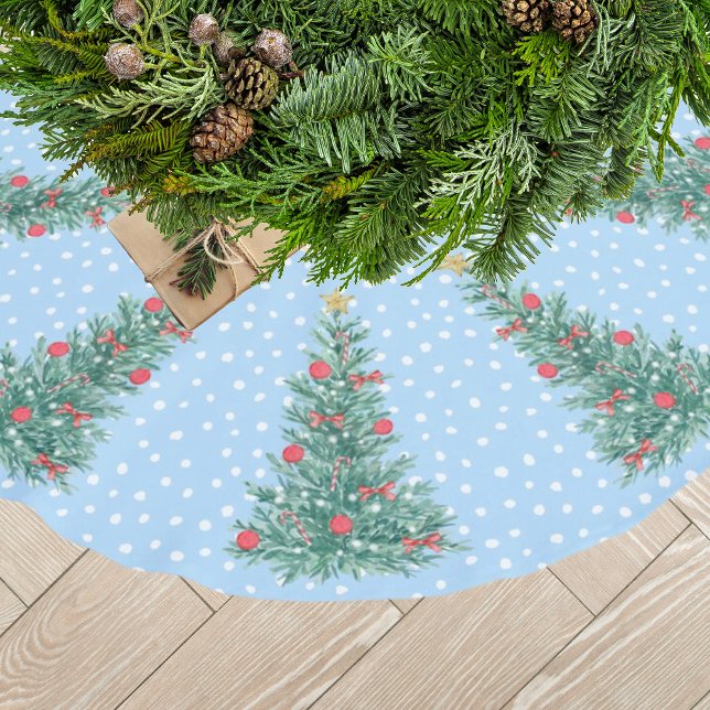 Jupon De Sapin En Polyester Brossé Arbre de Noël bleu neige traditionnel (cute blue christmas tree skirt)