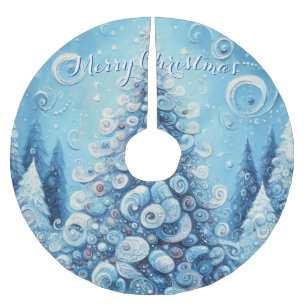 Jupon De Sapin En Polyester Brossé Arbre de Noël impressionniste Whimsical Bleu