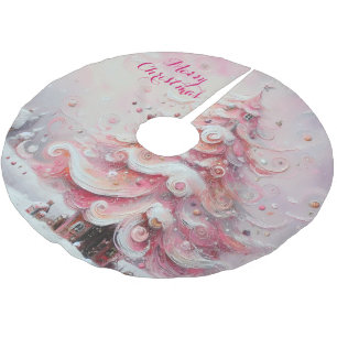 Jupon De Sapin En Polyester Brossé Arbre de Noël impressionniste Whimsical rose