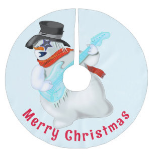 Jupon De Sapin En Polyester Brossé Arbre de Noël Jupe Snowman avec Guitare Amusement