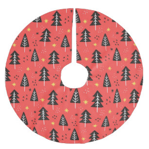 Jupon De Sapin En Polyester Brossé Arbre de Noël moderne Motif couleur rouge orange