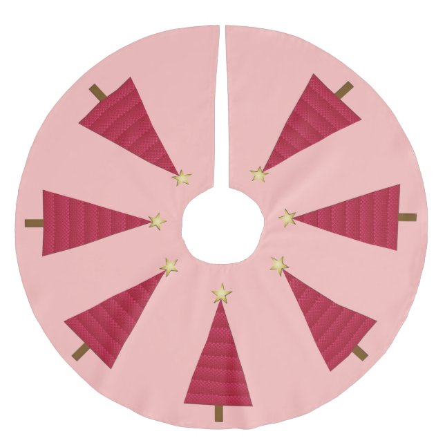 Jupon De Sapin En Polyester Brossé Arbre de Noël moderne profond rouge damé (Devant)