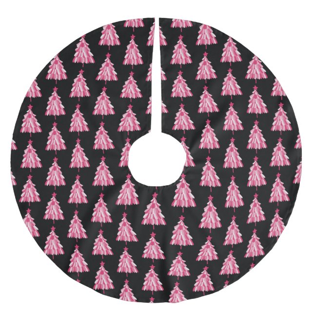 Jupon De Sapin En Polyester Brossé Arbre de Noël moderne rose noir (Devant)