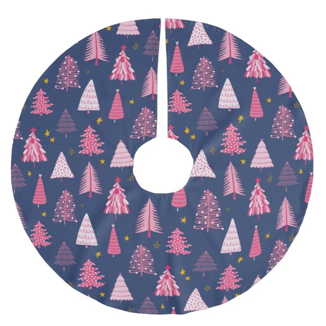 Jupon De Sapin En Polyester Brossé Arbre de Noël rose et bleu moderne (Devant)