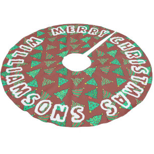 Jupon De Sapin En Polyester Brossé Arbre de Noël Rouge Et Vert Motif   Nom de famille
