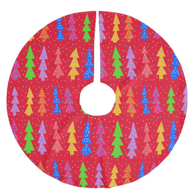 Jupon De Sapin En Polyester Brossé Arbre de Noël rouge Pop Art (Devant)