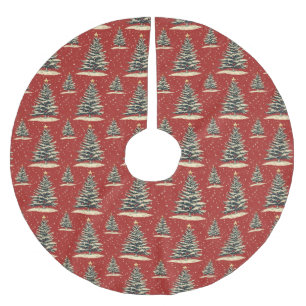 Jupon De Sapin En Polyester Brossé Arbre de Noël rouge vintage