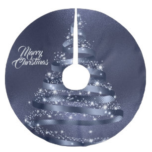 Jupon De Sapin En Polyester Brossé Arbre de Noël Ruban Bleu Brillante Étincelle