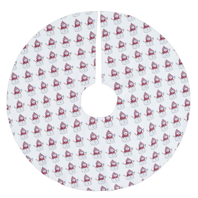 Jupon De Sapin En Polyester Brossé Arbre de Noël Snowman (Devant)