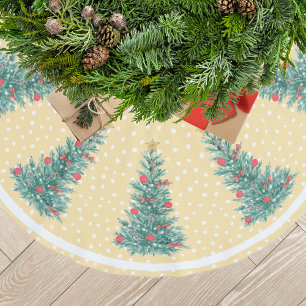 Jupon De Sapin En Polyester Brossé Arbre de Noël traditionnel à neige jaune hiver