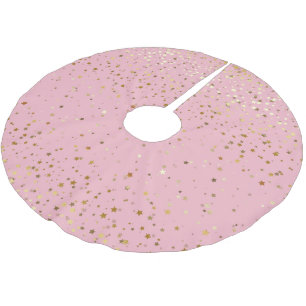 Jupon De Sapin En Polyester Brossé Arbre Jupe-Or Étoiles rose