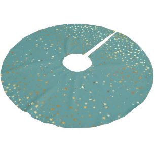 Jupon De Sapin En Polyester Brossé Arbre Jupe-Or étoiles Turquoise