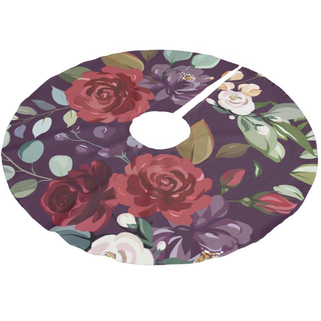 Jupon De Sapin En Polyester Brossé Arbre personnalisé Jupe Plum violet Rose Gold Geo (Angle)