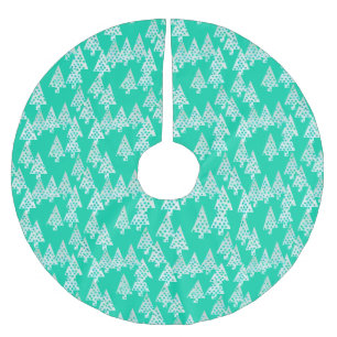 Jupon De Sapin En Polyester Brossé Arbres de Noël à fleurs modernes - vert de mer