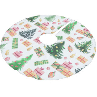 Jupon De Sapin En Polyester Brossé Arbres de Noël Cadeaux Ornements Pastel Aquarelles