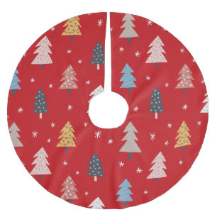 Jupon De Sapin En Polyester Brossé Arbres de Noël colorés décorations lumières rétro