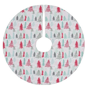 Jupon De Sapin En Polyester Brossé Arbres de Noël dessinés à la main Pin À feuillage 
