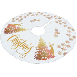 Jupon De Sapin En Polyester Brossé Arbres de Noël d'or stags et flocons de neige