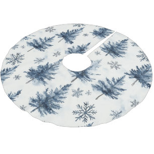 Jupon De Sapin En Polyester Brossé Arbres de Noël Flocons de Neige Blanc Bleu