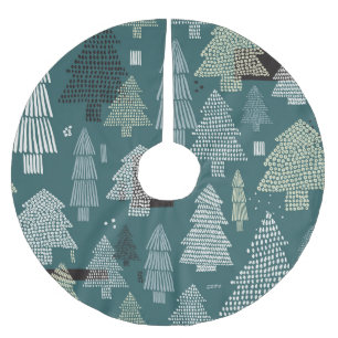 Jupon De Sapin En Polyester Brossé Arbres d'hiver, motif vintage de Noël.