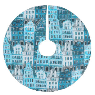 Jupon De Sapin En Polyester Brossé Architecture d'Amsterdam, aquarelle bleue.