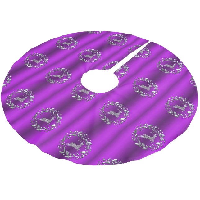 Jupon De Sapin En Polyester Brossé Argent Reindeer à Noël violet (Angle)