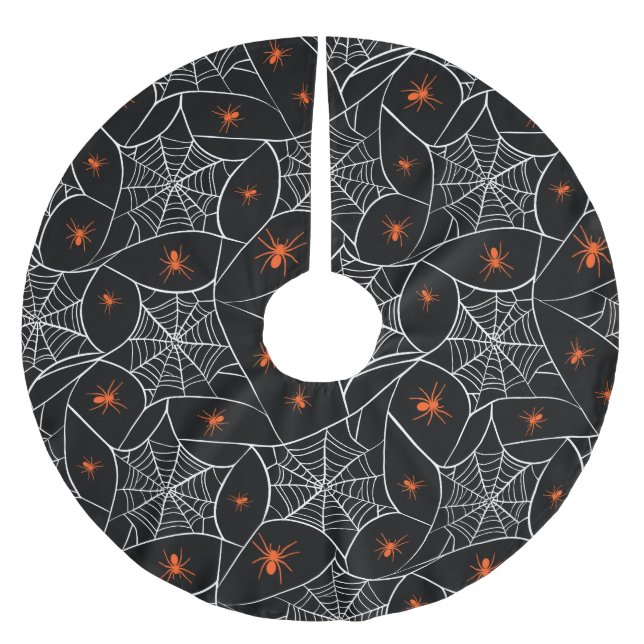 Jupon De Sapin En Polyester Brossé Arrière - plan web d'Halloween et araignées. (Devant)