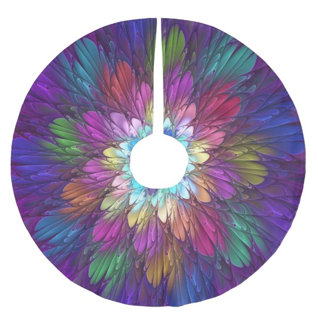 Jupon De Sapin En Polyester Brossé Art abstrait fractal de fleurs psychédéliques colo (Devant)