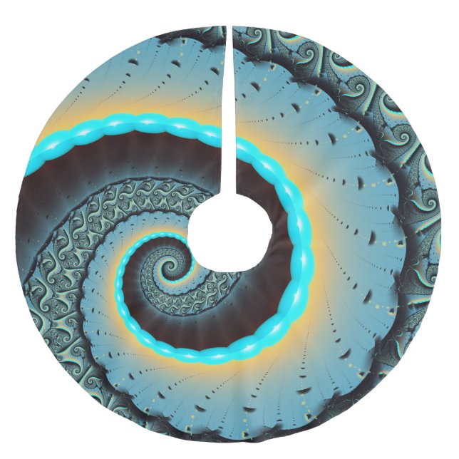 Jupon De Sapin En Polyester Brossé Art fractal spirale abstrait bleu turquoise orange (Devant)