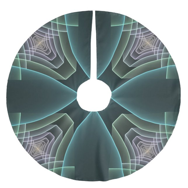 Jupon De Sapin En Polyester Brossé Art graphique géométrique fractal sarcelle moderne (Devant)