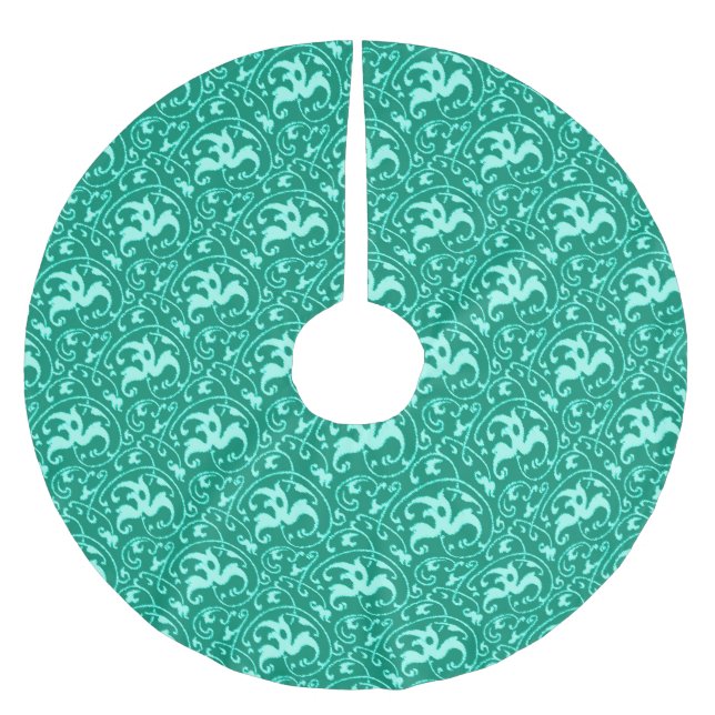 Jupon De Sapin En Polyester Brossé Art Nouveau Ikat - Turquoise et Aqua (Devant)