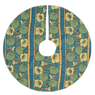 Jupon De Sapin En Polyester Brossé Art Nouveau Nasturtium Bleu Or floral Verneuil