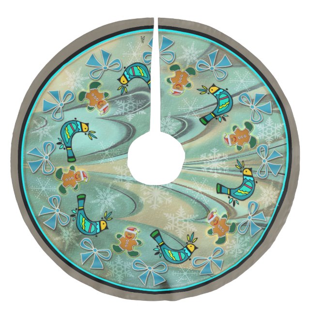 Jupon De Sapin En Polyester Brossé Art populaire islandais de Noël d'écoulement (Devant)