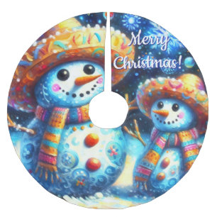 Jupon De Sapin En Polyester Brossé Art populaire mexicain Snowmen Snowman Snow People